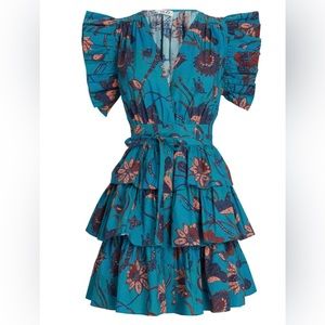 Ulla Johnson Sena Ruffled Cotton Mini Dress. S 12. Blue-Med. Never worn w/Tags.